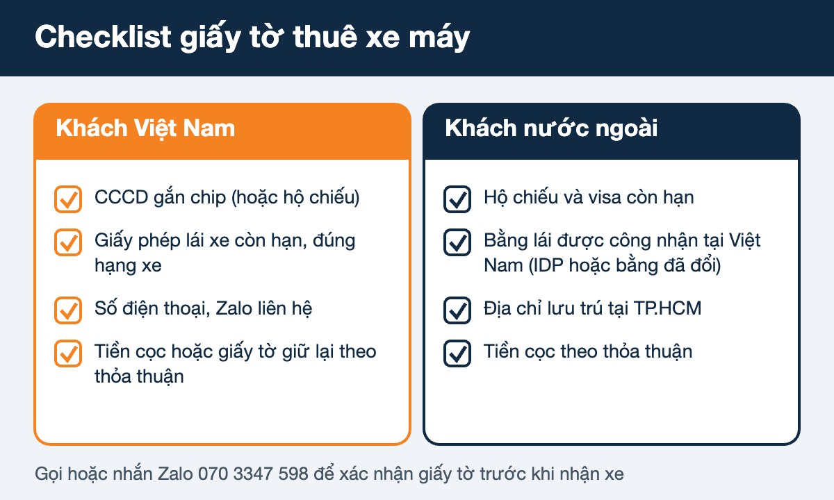 Checklist giấy tờ thuê xe máy cho khách Việt Nam và khách nước ngoài